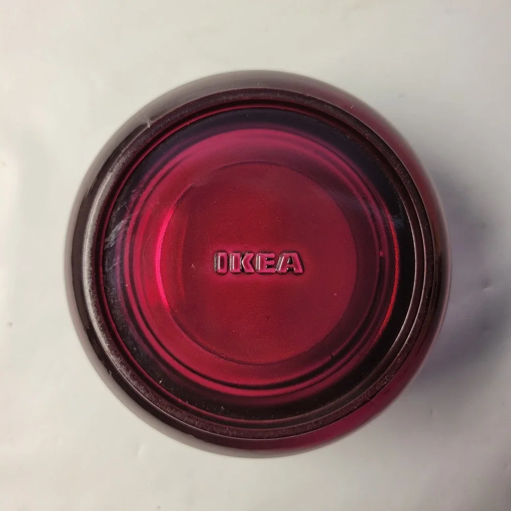 IKEA Strengnes Glass Votive Candle Holder Magenta Purple Heavy Round Bowl